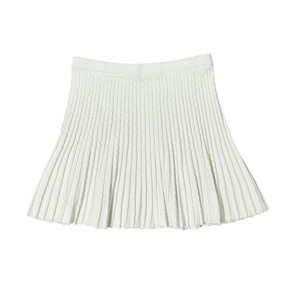 Alice + Olivia Baker Cable Knit Flare Mini Skirt in Soft White - Picture 8 of 14